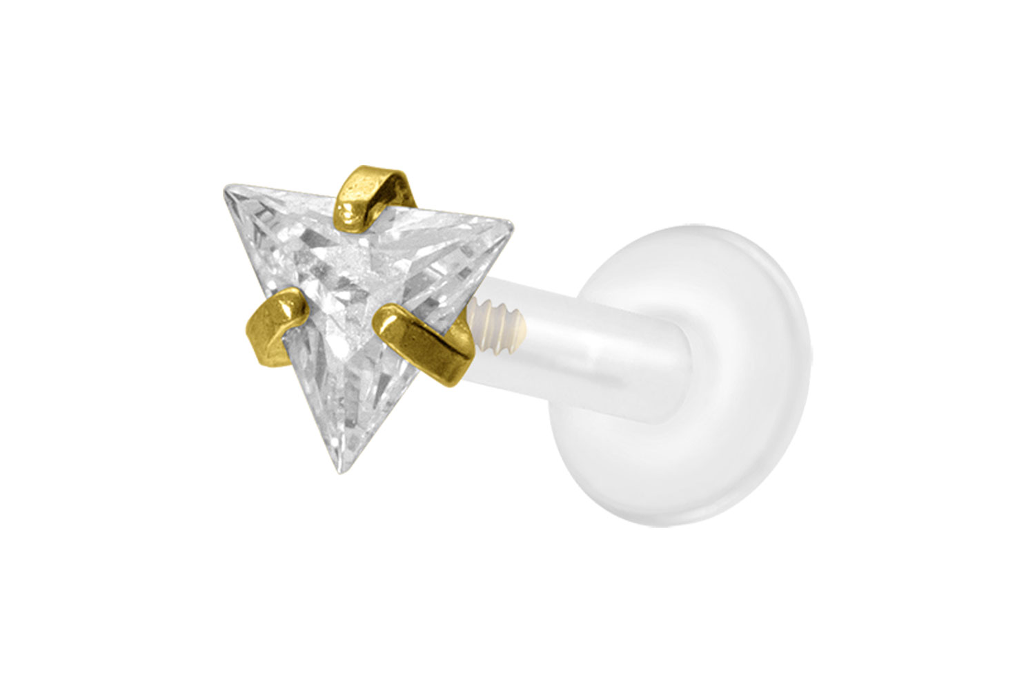 PTFE Labret Piercing mit Innengewinde + Titan-Aufsatz EINGEFASSTES KRISTALLDREIECK